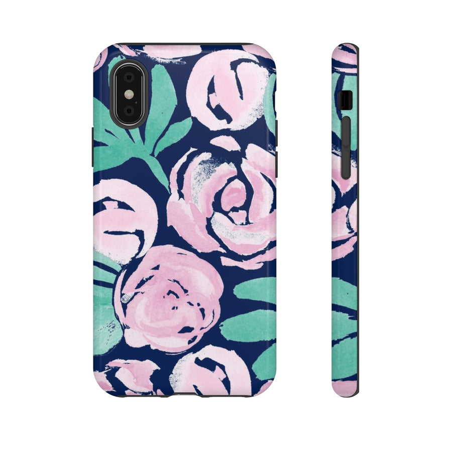 Peony Blooms on Navy TOUGH Case